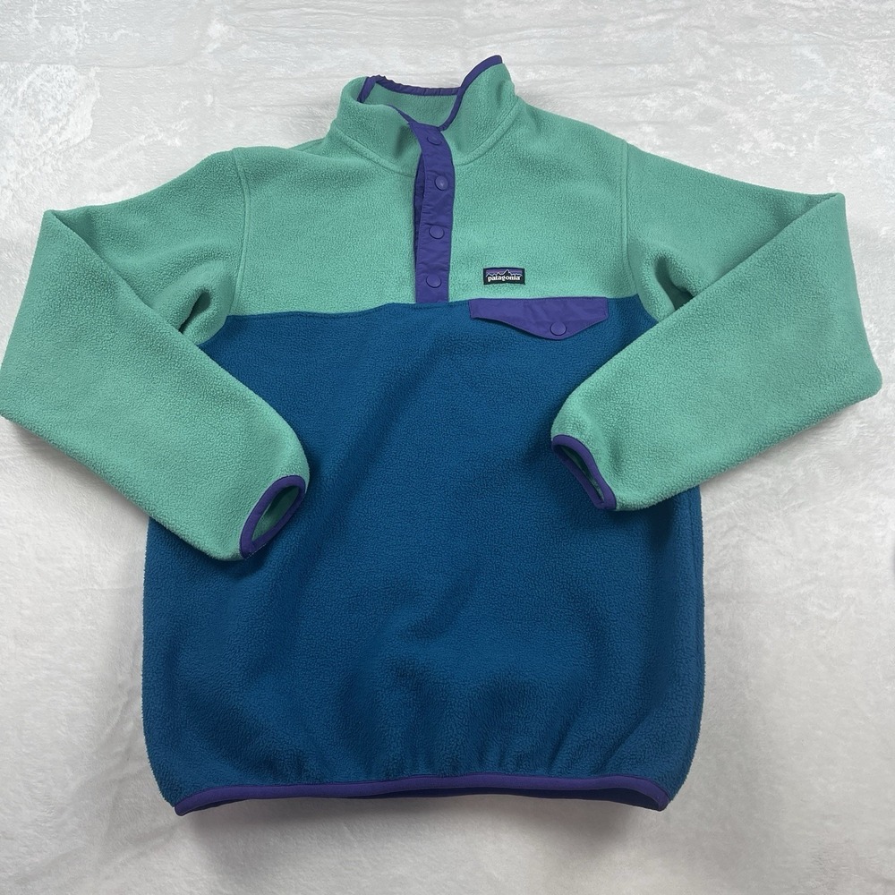 Patagonia Girls XL 14 Synchilla Snap-T Pullover Sweater Sweatshirt Colorful Flaw